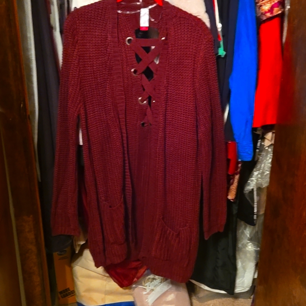 Maroon sweater with lace back